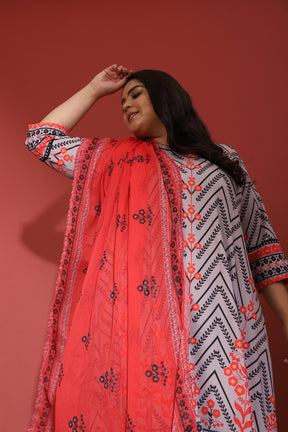 Grey Red Alaoka Printed Dress