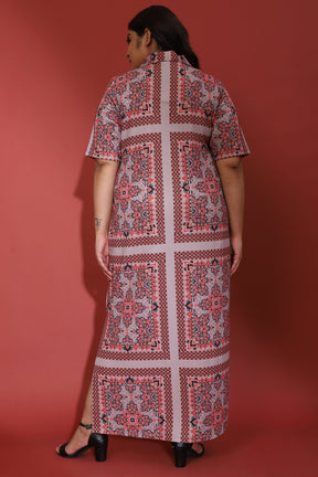 amydus grey ethnic scarf print xxxl size side slit long dress