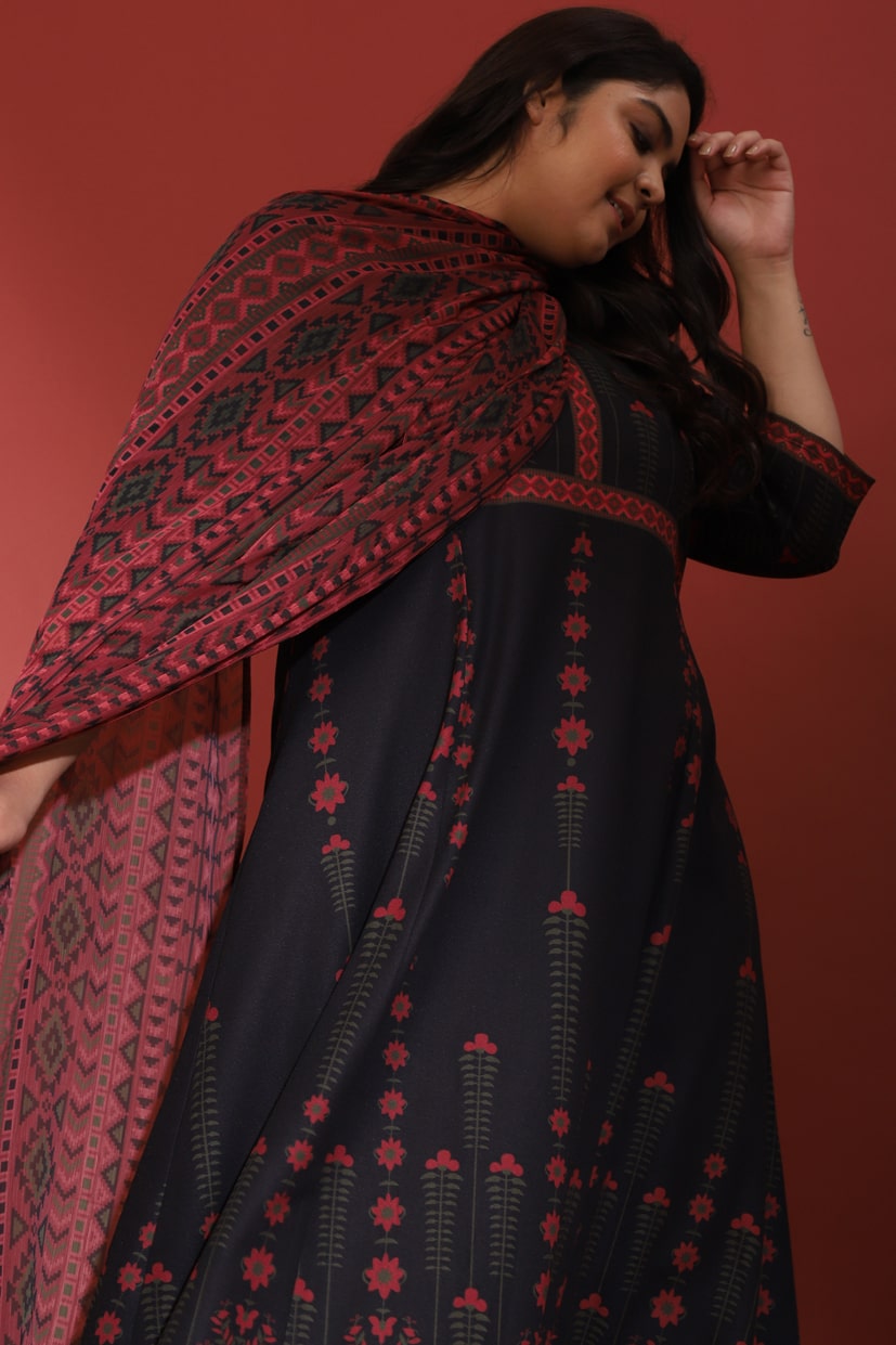 Black Advika Printed Dupatta