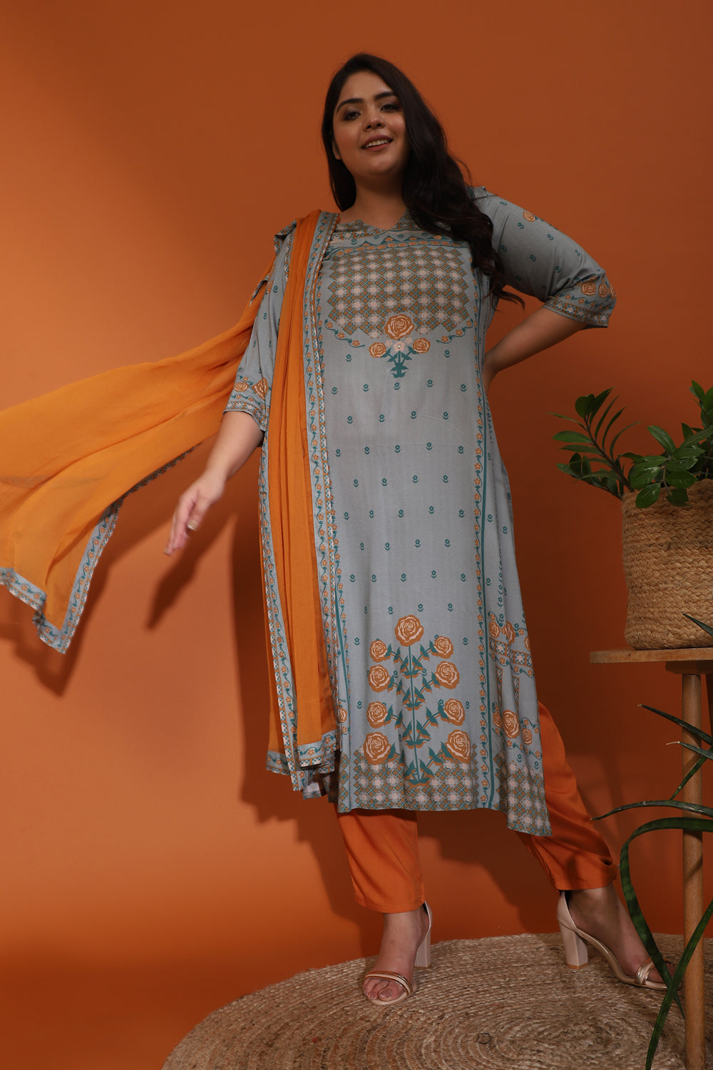 Mist Grey Zoya Printed Kurta Set