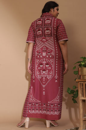 amydus ethnic dusty pink raabta indian print 4xl size long dress with side slit