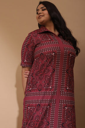 Dusty Pink Ethnic Scarf Print Side Slit Long Dress