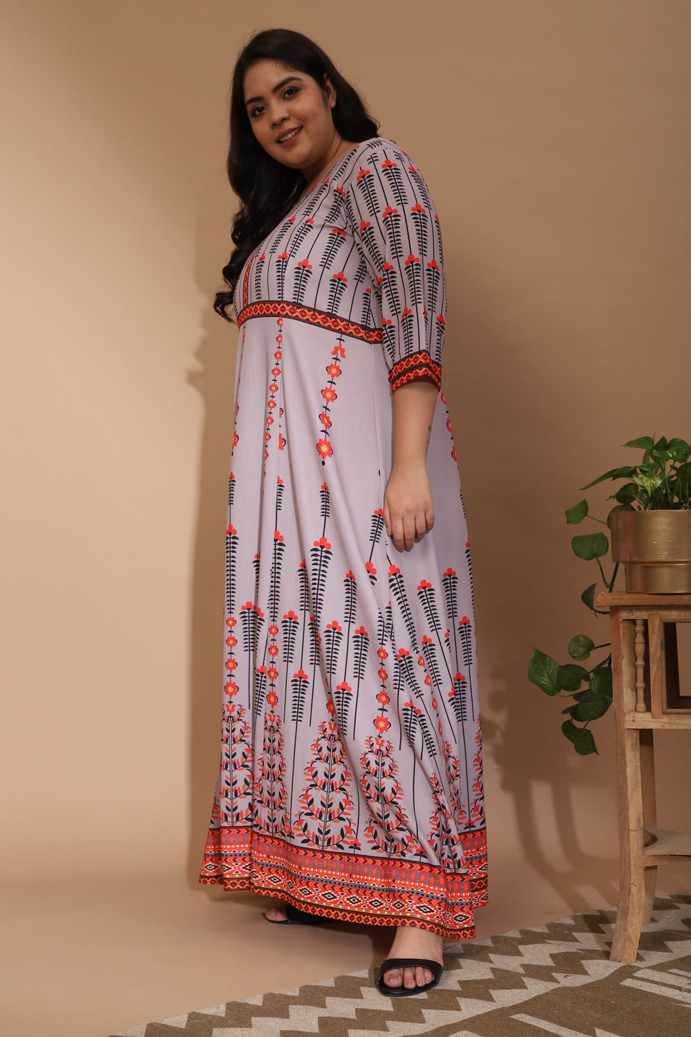 Plus Size Gery Advika Printed Dress