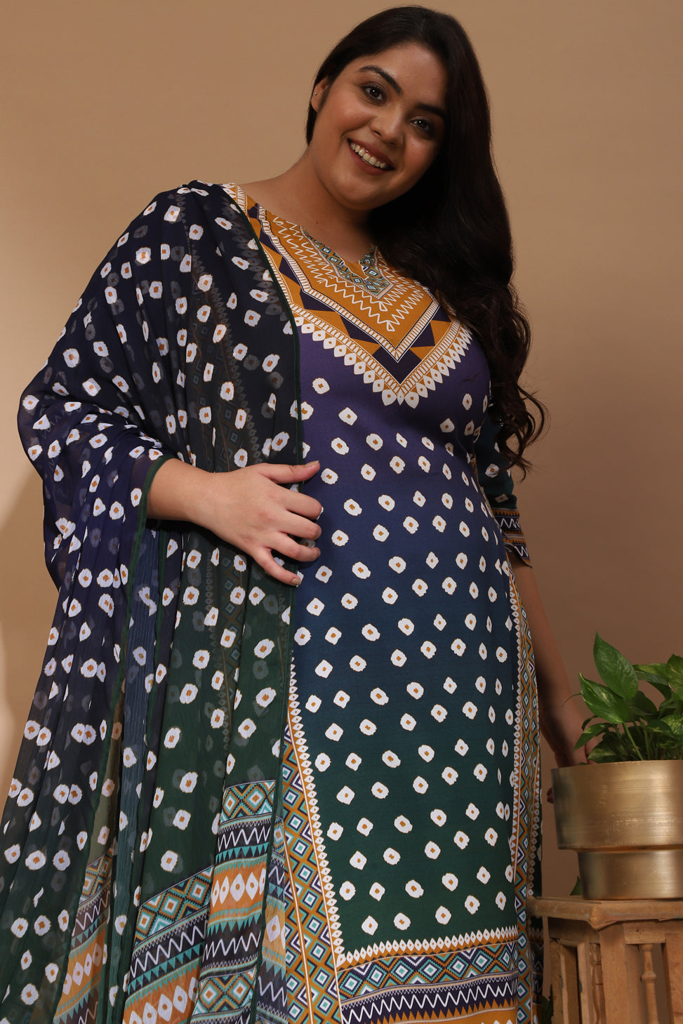 Buy Blue Green Ombre Bandhej Kurta Set