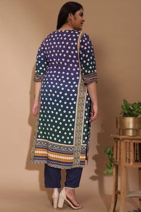 amydus blue green ombre bandhej 8xl size rayon kurta set