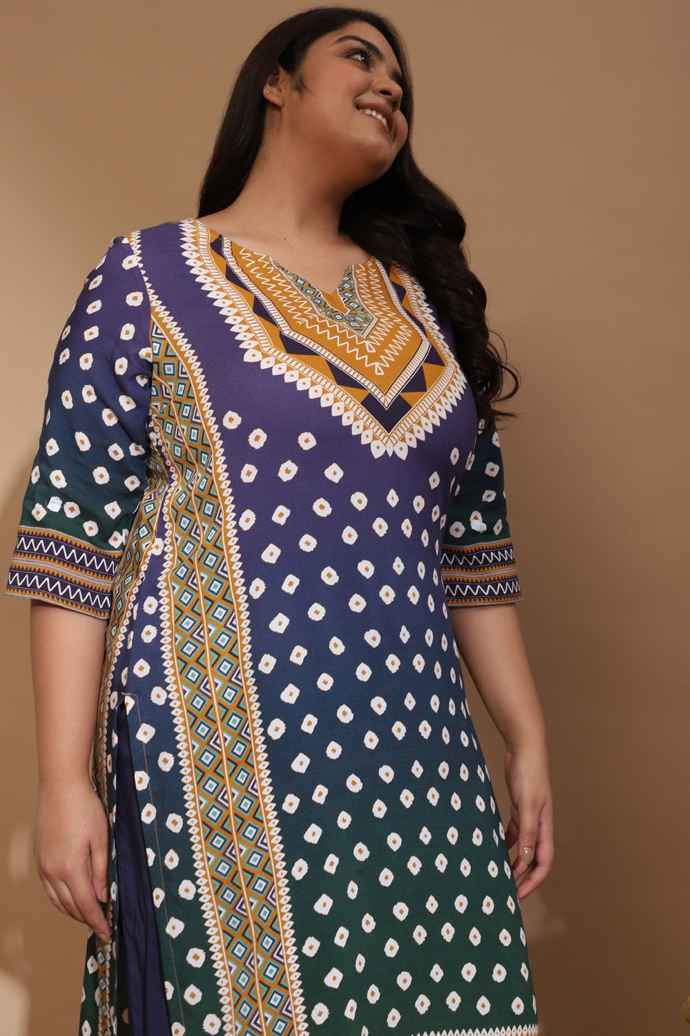 Blue Green Ombre Bandhej Kurta Set