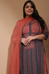 amydus red and charcoal hir printed plus size rayon kurta set