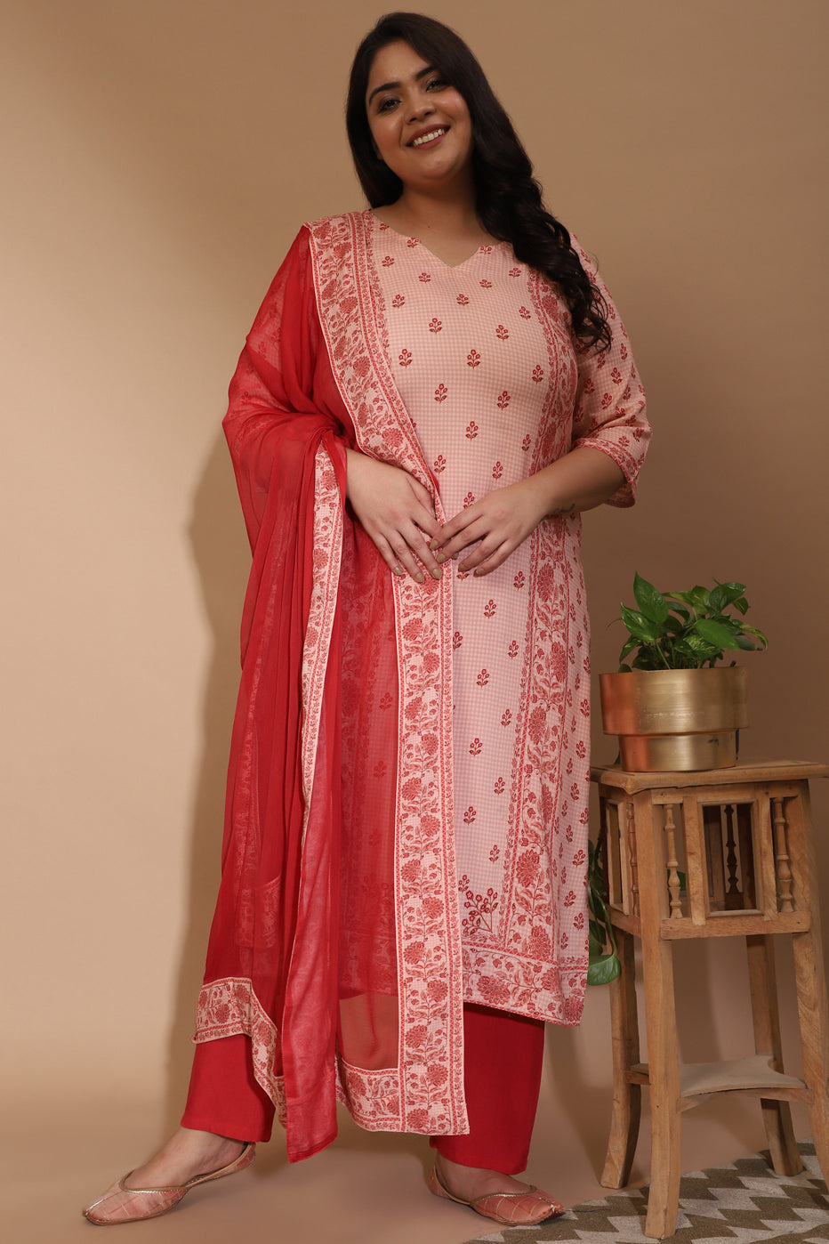 Red Freya Printed Kurta Set