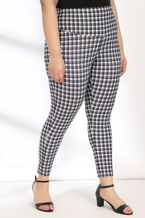 White Black Houndstooth Tummy Shaper Printed Leggings