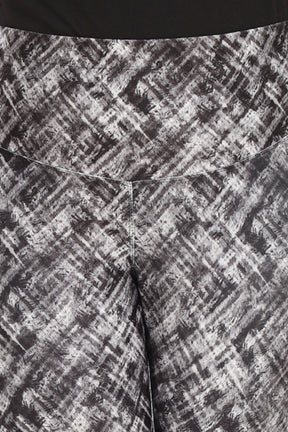 Grey Abstract Plaid Tummy Shaper Printed Leggings
