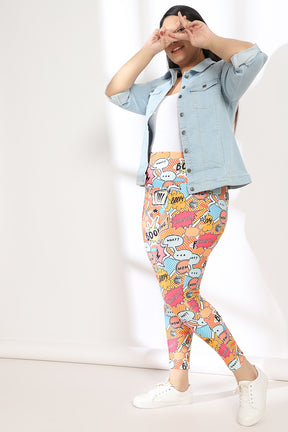 Quirky Comic Tummy Shaper Printed Leggings