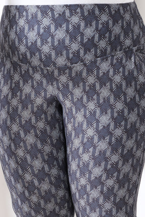 Blue White Houndstooth Tummy Shaper Printed Pants