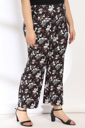 Black Floral Tummy Shaper Printed Flare Pants