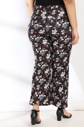 Black Floral Tummy Shaper Printed Flare Pants
