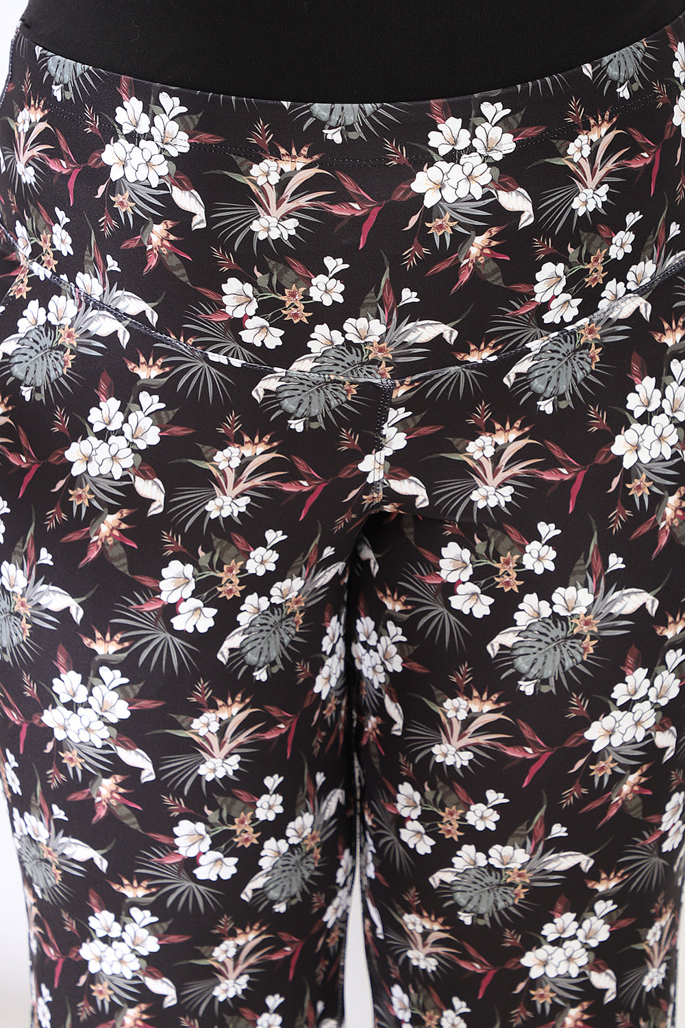 Black Floral Tummy Shaper Printed Flare Pants