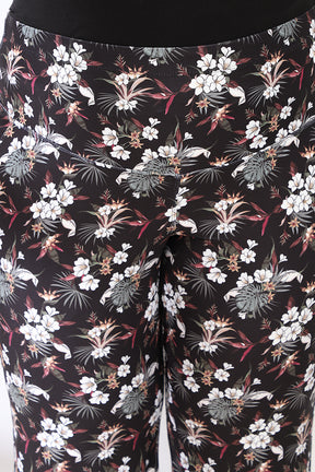 Black Floral Tummy Shaper Printed Flare Pants