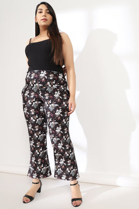 Black Floral Tummy Shaper Printed Flare Pants