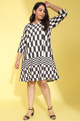 amydus monochrome chevron printed plus size dress