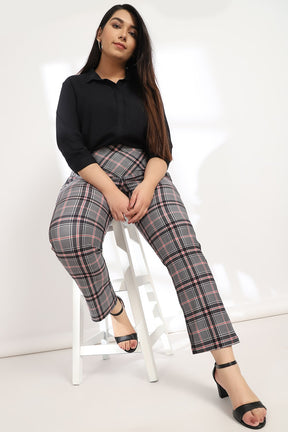 Black Red Dupplin Check Tummy Shaper Printed Pants