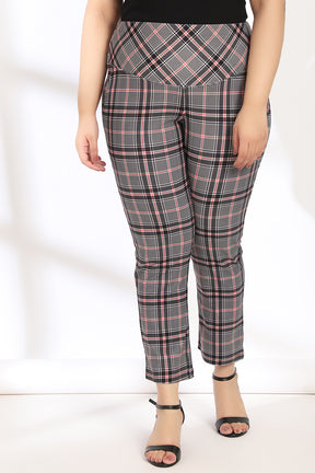 Black Red Dupplin Check Tummy Shaper Printed Pants