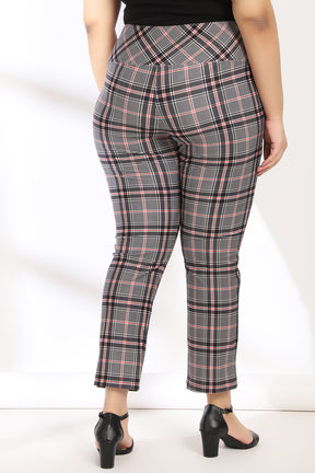 Black Red Dupplin Check Tummy Shaper Printed Pants