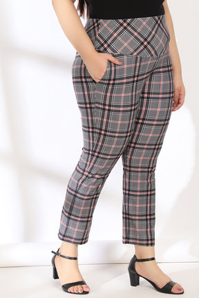 Black Red Dupplin Check Tummy Shaper Printed Pants