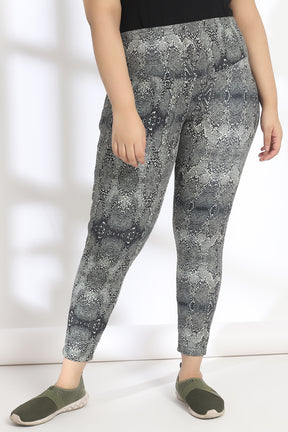 Marsh Green and Black Snake Print Tummy Shaper Printed Leggings