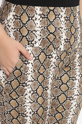 Mustard Black Snake Print Tummy Shaper Printed Flare Pants