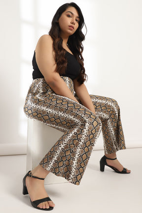 Mustard Black Snake Print Tummy Shaper Printed Flare Pants