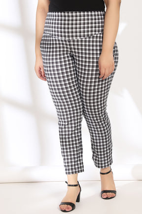 White Black Houndstooth Tummy Shaper Printed Pants