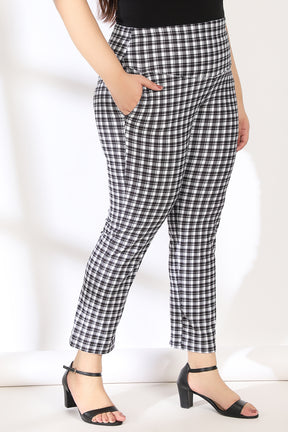 White Black Houndstooth Tummy Shaper Printed Pants