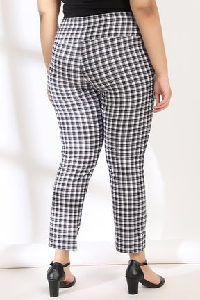 White Black Houndstooth Tummy Shaper Printed Pants