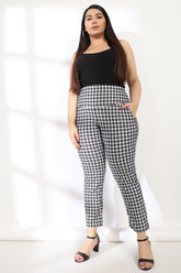 White Black Houndstooth Tummy Shaper Printed Pants