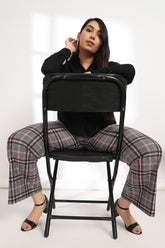 Amydus Black Red Dupplin Check Tummy Shaper Printed Big Size Flare Pants
