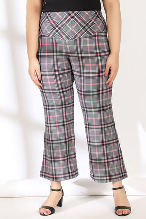 Black Red Dupplin Check Tummy Shaper Printed Flare Pants
