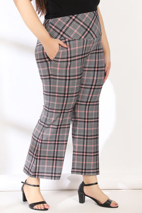 Black Red Dupplin Check Tummy Shaper Printed Flare Pants