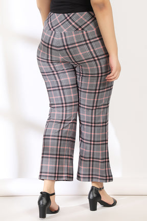 Black Red Dupplin Check Tummy Shaper Printed Flare Pants