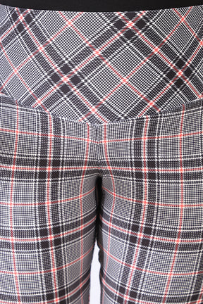 Black Red Dupplin Check Tummy Shaper Printed Flare Pants
