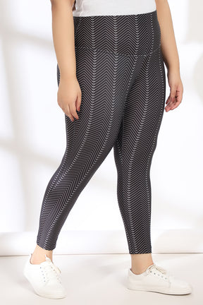 Black Directional Tummy Shaper Printed Leggings