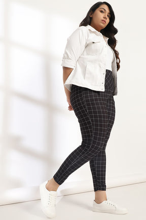 Black White Plaids Tummy Shaper Printed Leggings