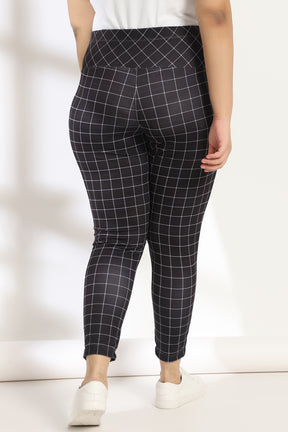 Black White Plaids Tummy Shaper Printed Leggings