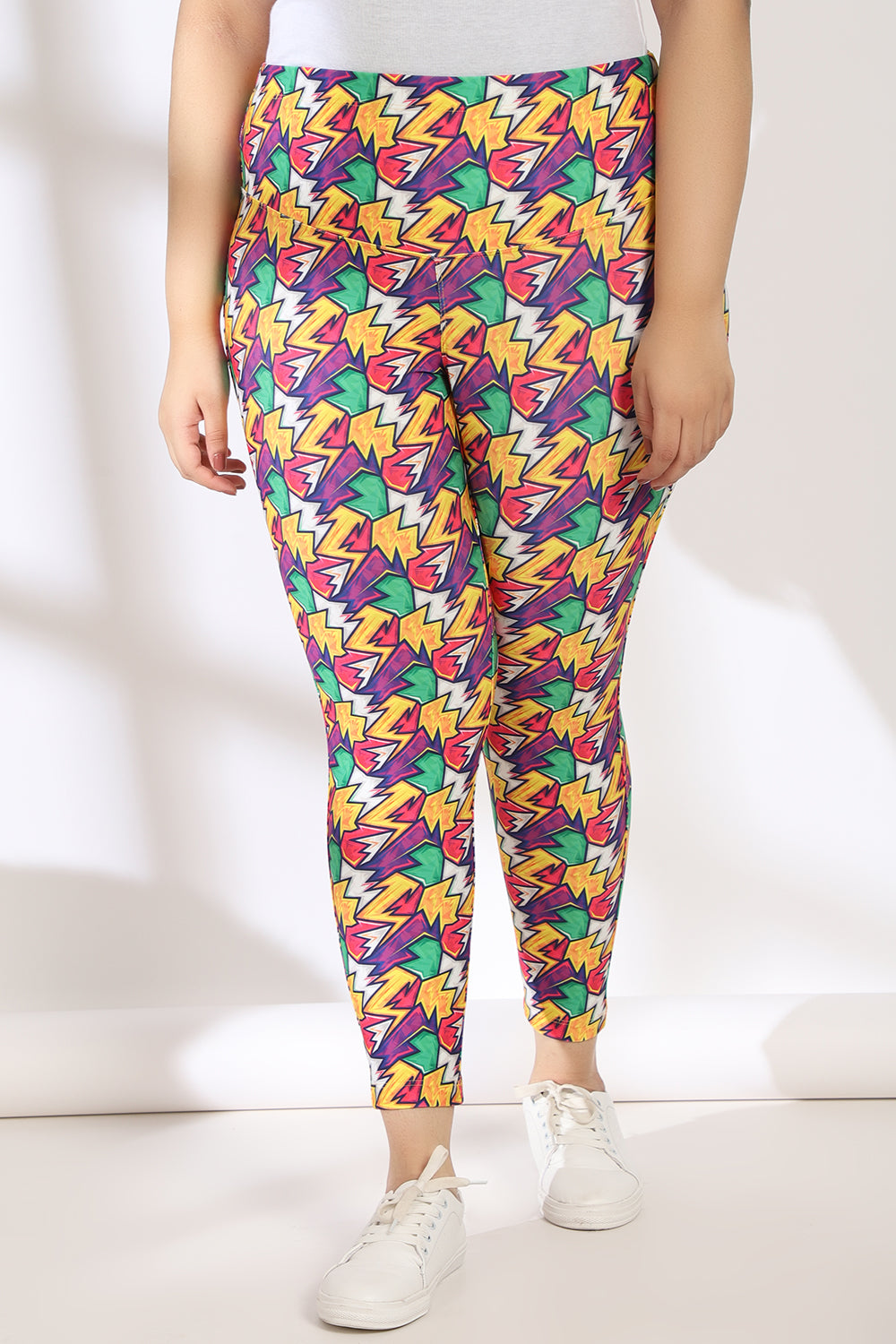 Amydus Thunderbolt Tummy Shaper Printed Plus Size Leggings