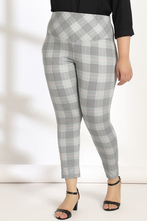 Grey Plaids Tummy Shaper Printed Pants