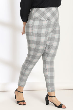 Grey Plaids Tummy Shaper Printed Pants