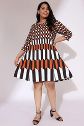 amydus tan black chevron play printed plus size dress