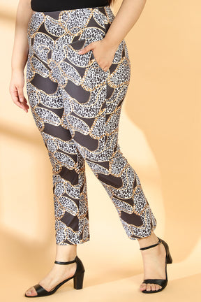 Chain Monochrome Leoprd Tummy Shaper Printed Pants