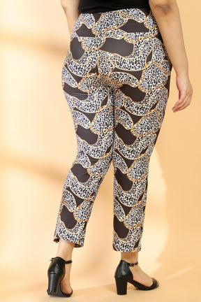 Chain Monochrome Leoprd Tummy Shaper Printed Pants