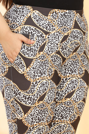 Chain Monochrome Leoprd Tummy Shaper Printed Pants