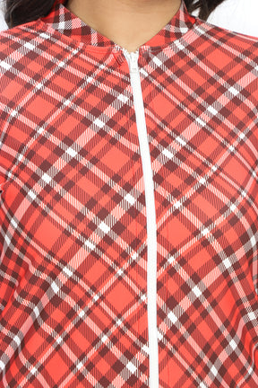 Red White Bais Check Printed Jacket