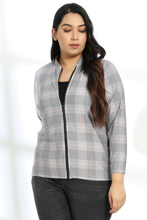 Grey Plaids Printed Jacket